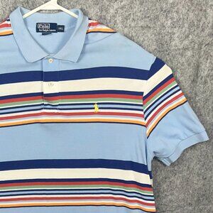 Polo Ralph Lauren Shirt Men's 2XL Striped Short Sleeve Polo Blue White Preppy